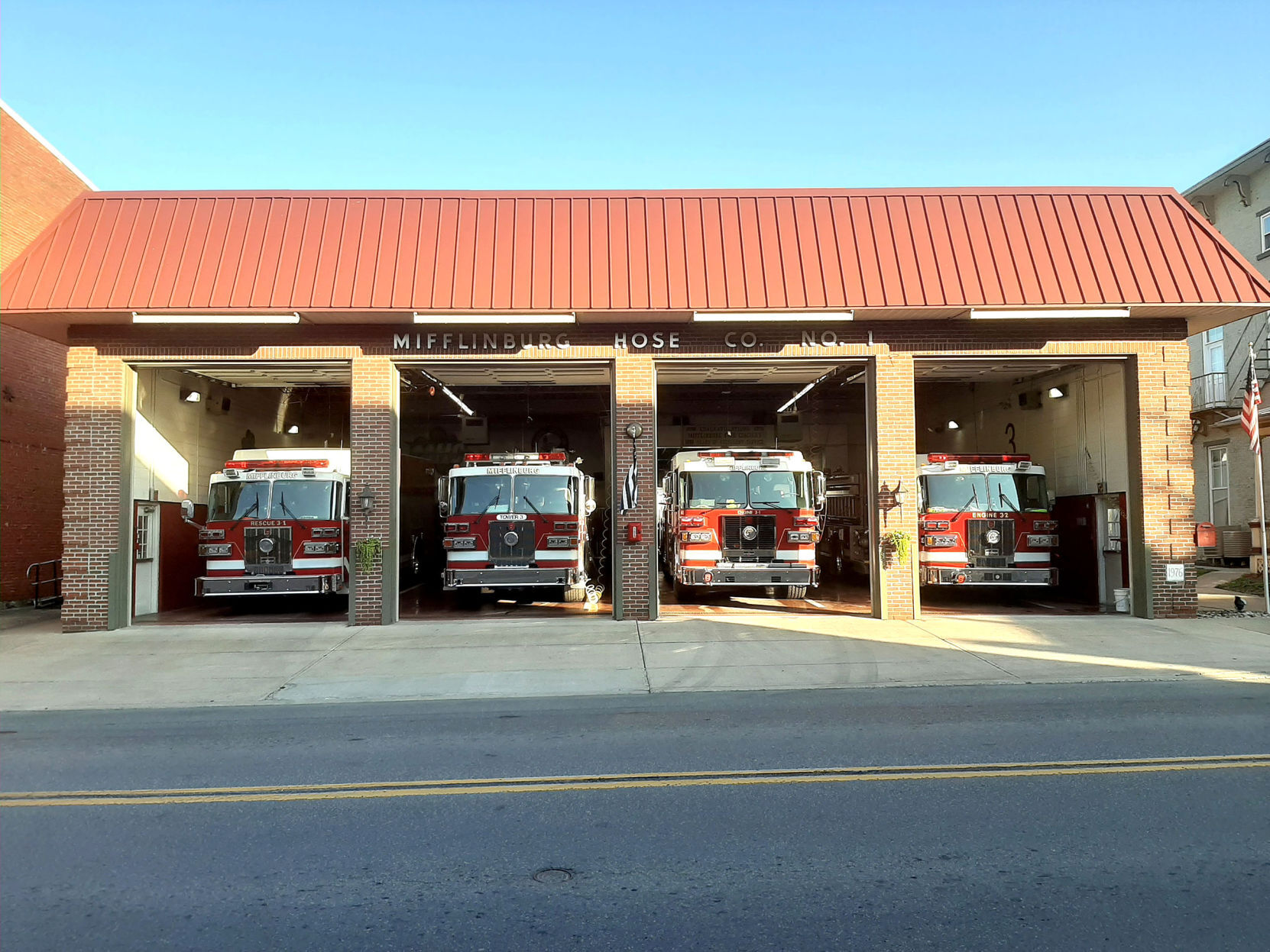 Mifflinburg Hose Company as dusk approaches